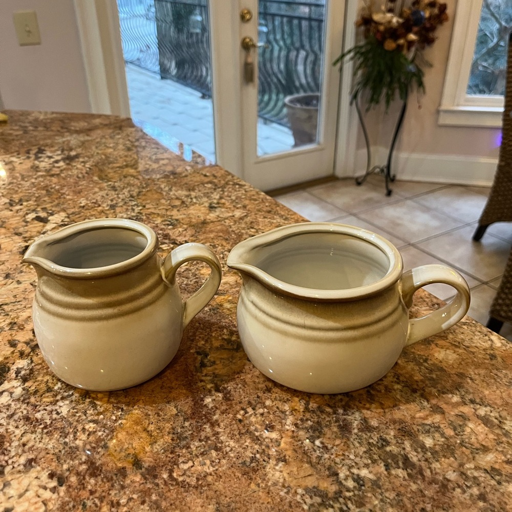 Noritake Stoneware Mugs in Cream and Brown